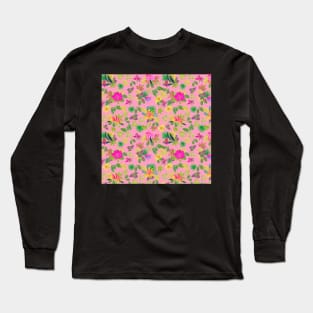 Tropical Flowers on Pink Background Long Sleeve T-Shirt